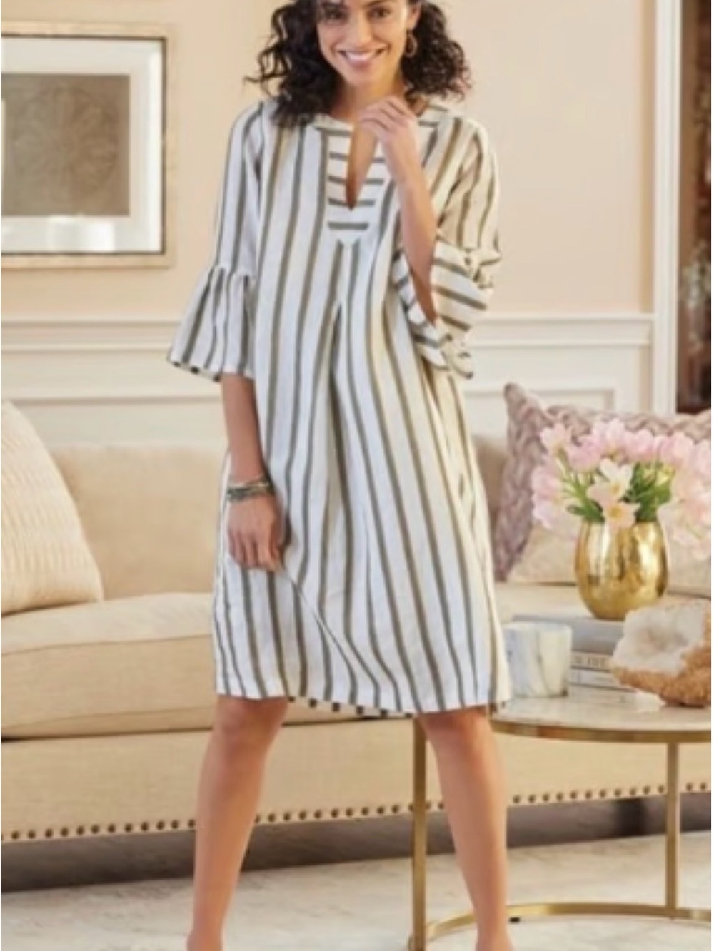 Soft Surroundings Tunic Dress with Olive Stripes